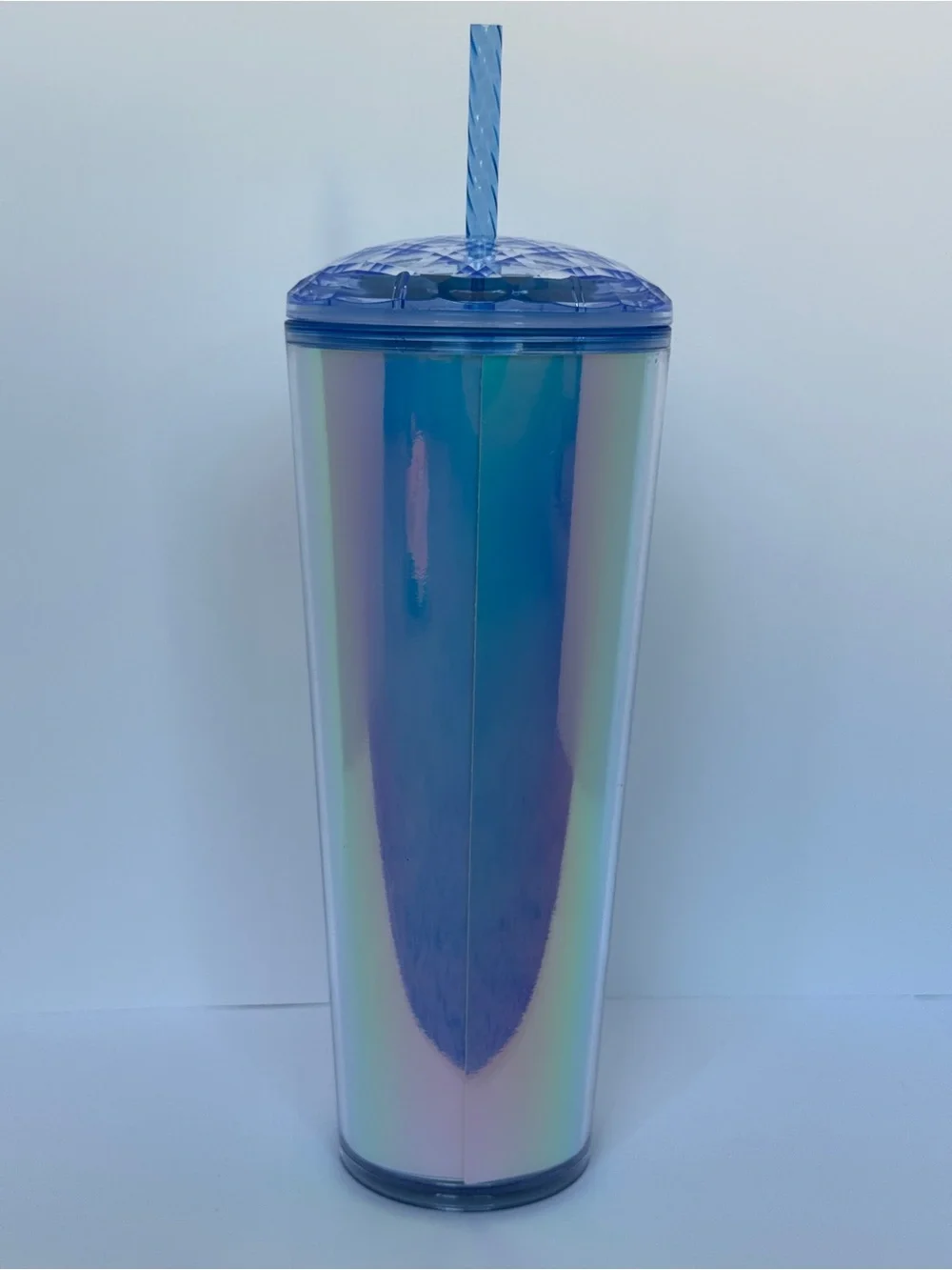 Starbucks Iridescent Pearl Blue Tumbler with Blue Dome Style Lid and Straw